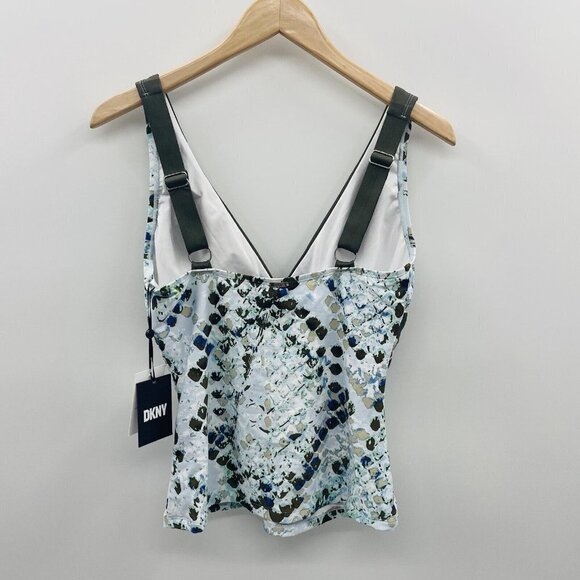DKNY Womens Size Large Printed V Neck Tankini Top Swimsuit in Green $88 1937 - Picture 7 of 10